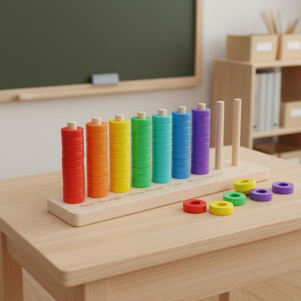 Rainbow Disc Stacking Toy Polished Edges Wooden for Daycare