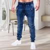 Men Jeans Solid Color Pockets Summer Washable Ankle Tied Denim Pants Streetwear