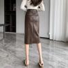 2024 Autumn/Winter High-Waisted PU Leather Bodycon Midi Pencil Skirt