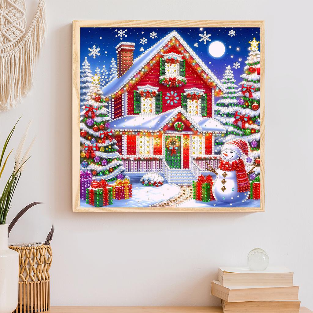 Christmas House Diamond Dots Gem Art for Home Office Wall Decor Special Shape Partial Drill Dimond Art Paintings 11.81x11.81in