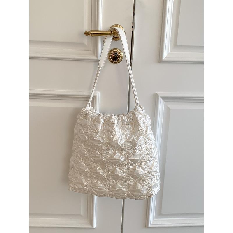 

Новая сумка-бандл с плиссировкой, ромбовидная, женская, для поездок на работу, на плечо, большая сумка, клетчатая, большой вместимости, сумка-тоут, женская белый