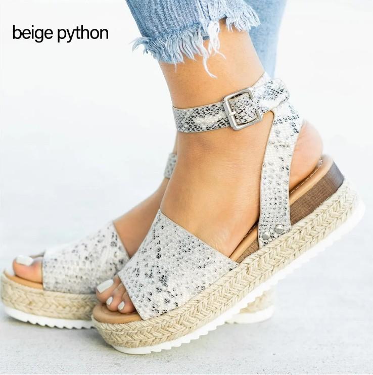 

European and American large size 2020 summer wish foreign trade new muffin heel buckle sandals female leopard print hemp rope woven weave heel 43