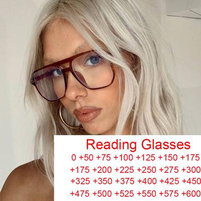 Trendy Square Anti Blue Light Reading Glasses Women Tea Frame Double Bridge Optical Prescription Eyewear