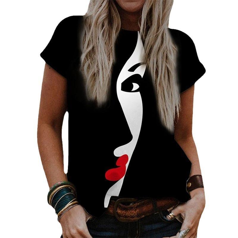 

Летняя футболка с круглым вырезом и короткими рукавами с цифровым принтом в виде портрета 3D L