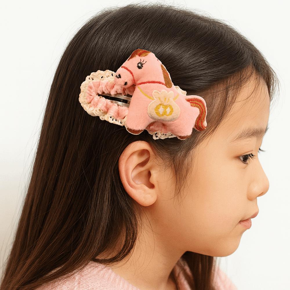 Grid Cartoon Hair Clip Large Plush Edge Clip Creative Horse Hairpins  2026 New Year