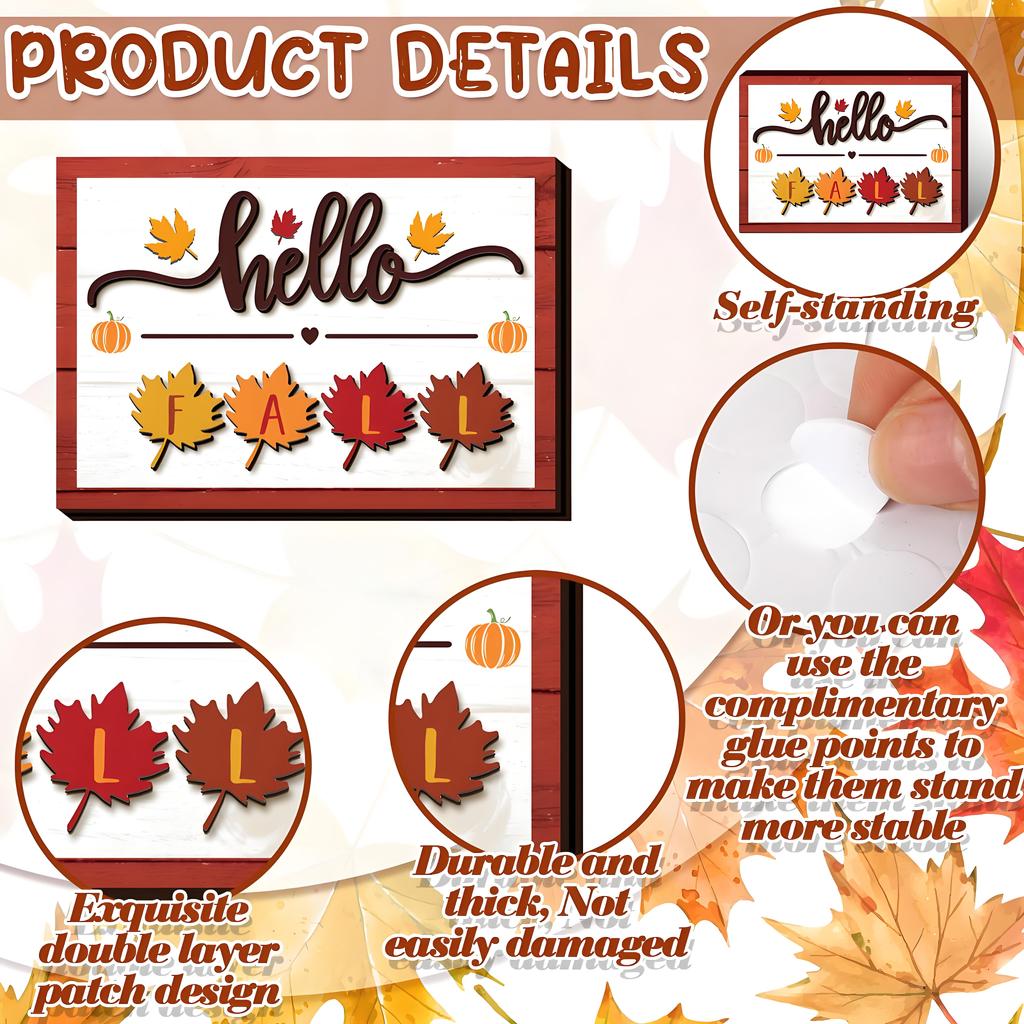Fall Pumpkin & Maple Leaf Reclaimed Wood Tiered Tray FSC-Certified Thanksgiving Tabletop Seasonal Decor for Home Garden