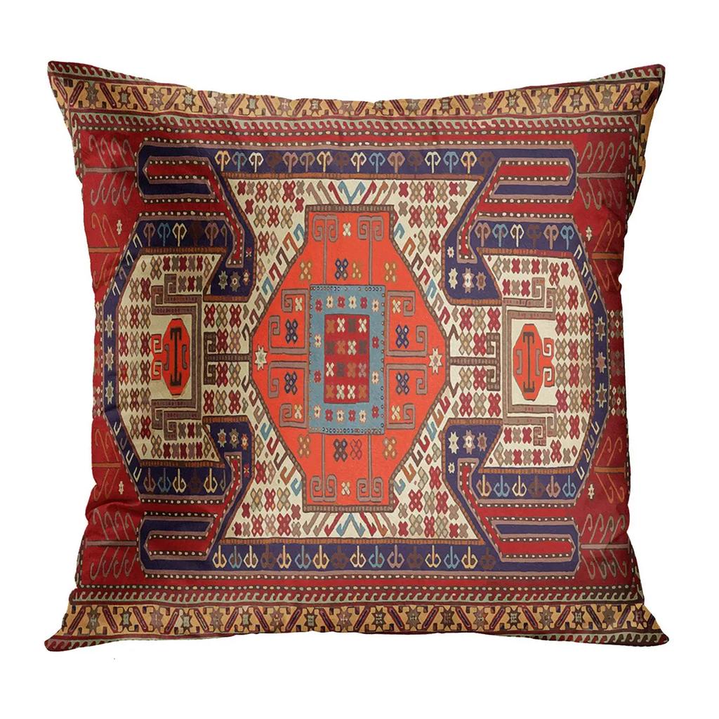 Red Moroccan Ethnic Style Short Plush Pillowcase Sofa Cushion Cover Home Decoration Can Be Customized for You 40x40 50x50 60x60