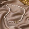 Collar de Perlas de Agua Dulce Naturales Barroco Vintage para Mujer Cierre de Pinza Dorado Círculo Gargantilla Joyería