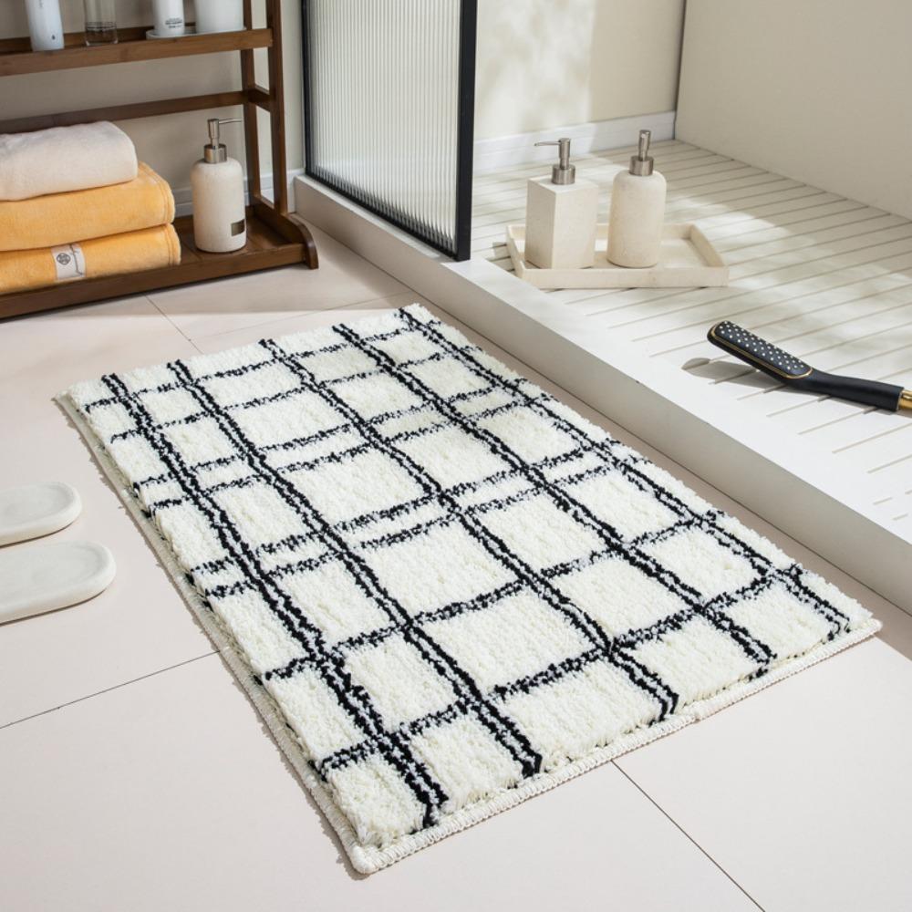 Grid Sponge Bathroom Cashmere Thickening Mat Bath Non-slip Carpets In Wash Basin Bathtub  Floor Rug Shower Room Doormat Memory Foam 3D Pad