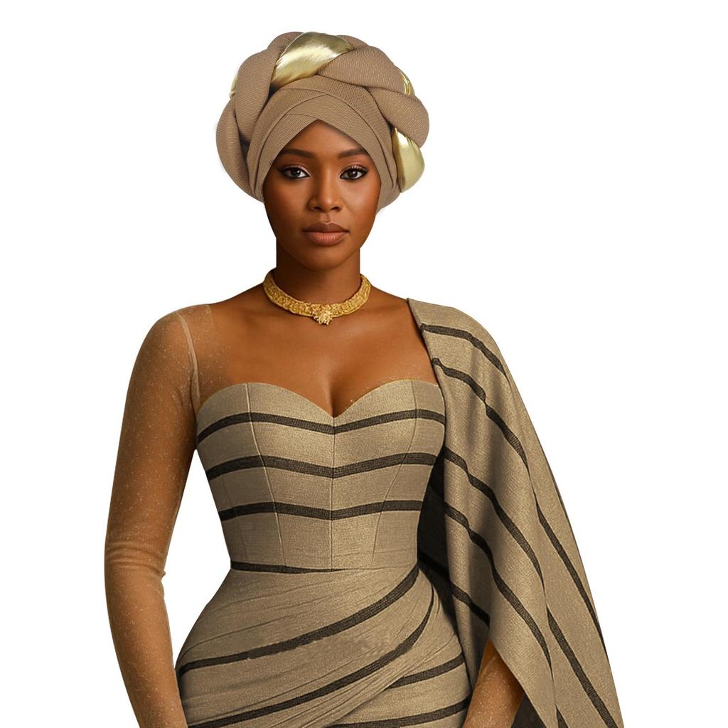 Afrikanisches muslimisches lässiges Farbblock-Twist-Kopftuch-Hut mit Stirnkreuz-Zopf für Frauen