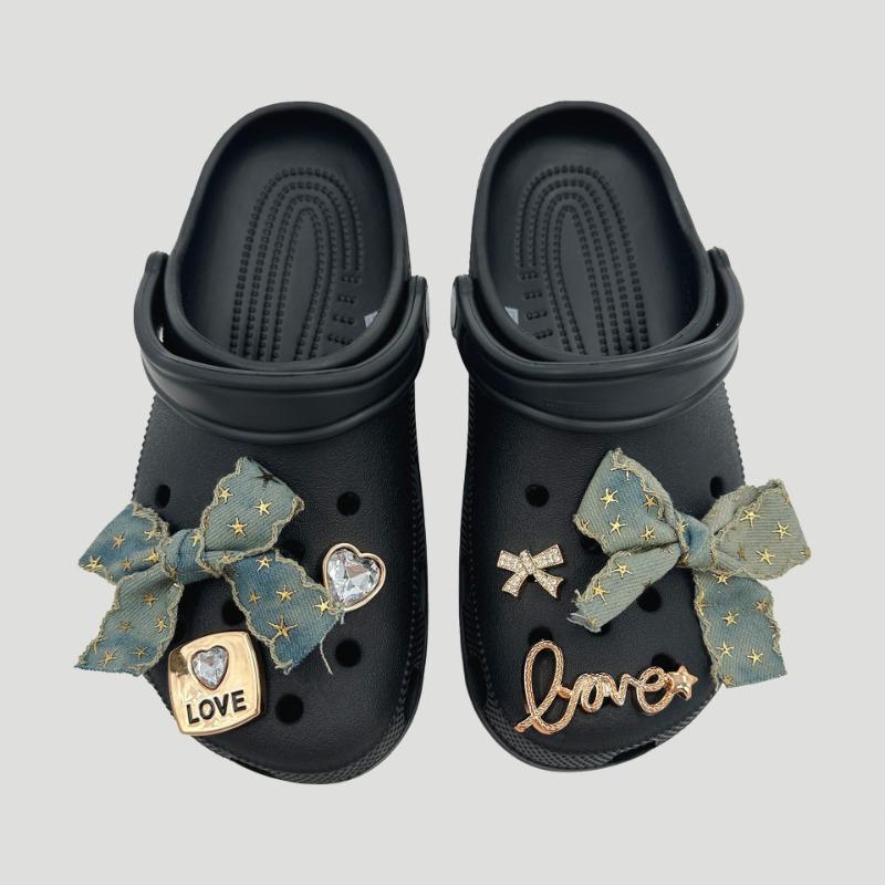 6PCS Fashion Shoe Charms Set Accessories Hole Shoe Buckle Denim Butterfly Flower DIY 3D Shoes Decorations