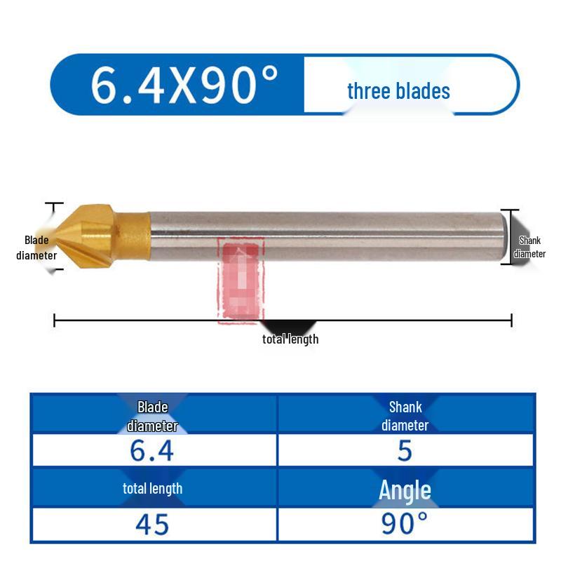 90° Titanium-Coated Chamfering Tool, Single/Three-Flute, 45° Countersink and Deburrer for Stainless Steel.