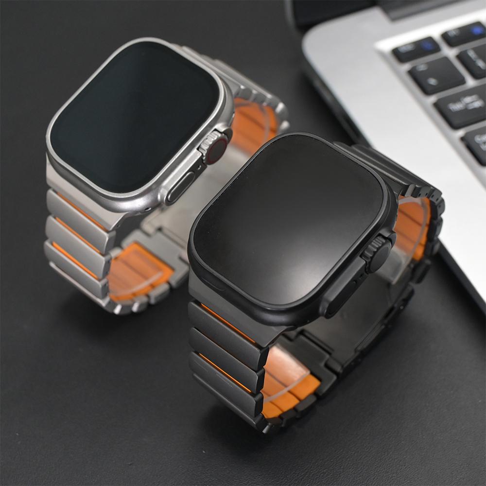 Titanium Rubber Band for Apple Watch Ultra 3 2 49mm 46mm 45mm 44mm Men No Gaps Strap for Iwatch 11 10 9 8 7 6 5 4 Se3 Bracelet