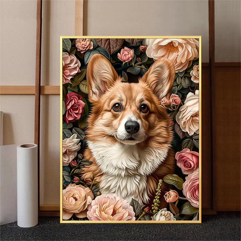 5d DIY Diamond Painting Cross Stitch Cute Animal Pet Corgi Flowers Diamond Embroidery Mosaic Full Round Drill Home Decor