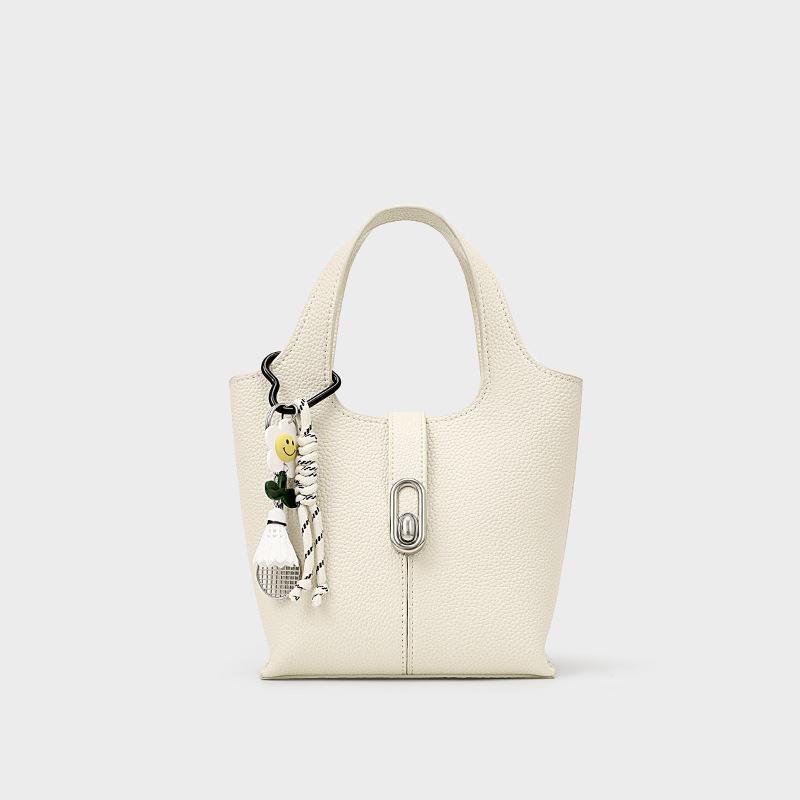 Genuine Leather Fashion Texture Handbag 2025 New Style Fashionable Handheld Bag With Cotton Rope Handle And Cowhide Tassel Decoration