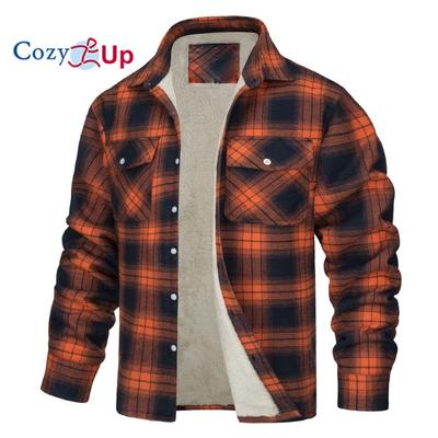 Cozy Up Men's Casual Fleece Sherpa Lined Flannel Plaid Button Down Shirt Jacket