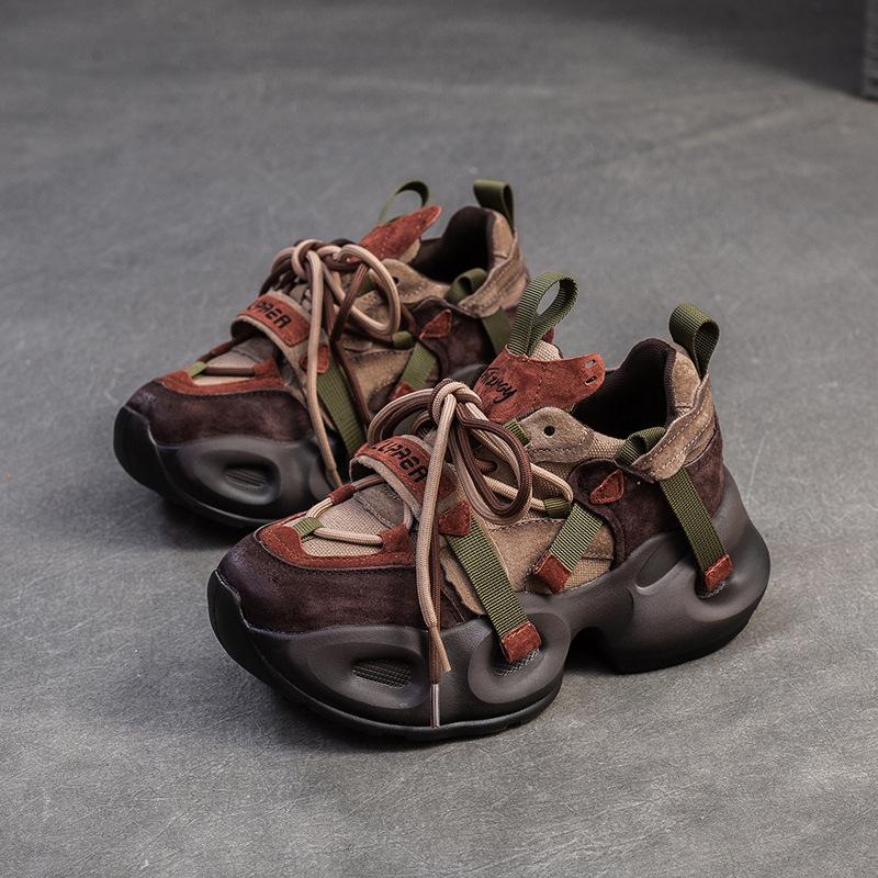 Fashion GKTINOO Genuine Leather Sneakers 2025 Autumn New Platform Casual Sports Shoes Round Toe Lacd-up Women's Flat Shoes