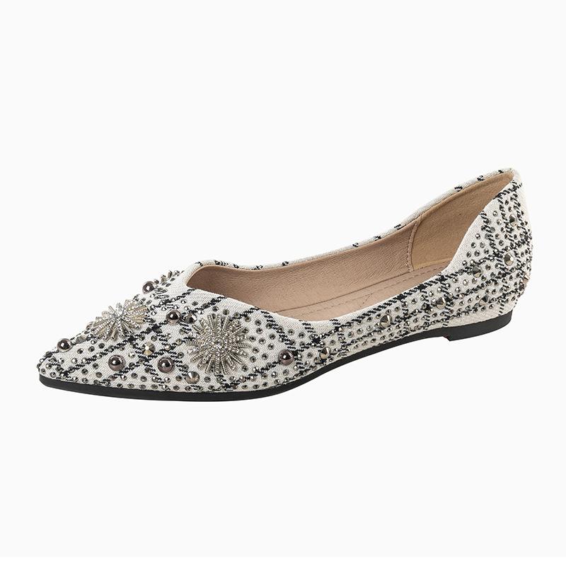 

2024 spring autumn Comfortable Casual Women Flat shoes Rhinestone Rivets Fashion Female Shoes light Soft Bottom Boat Shoes 43 білий