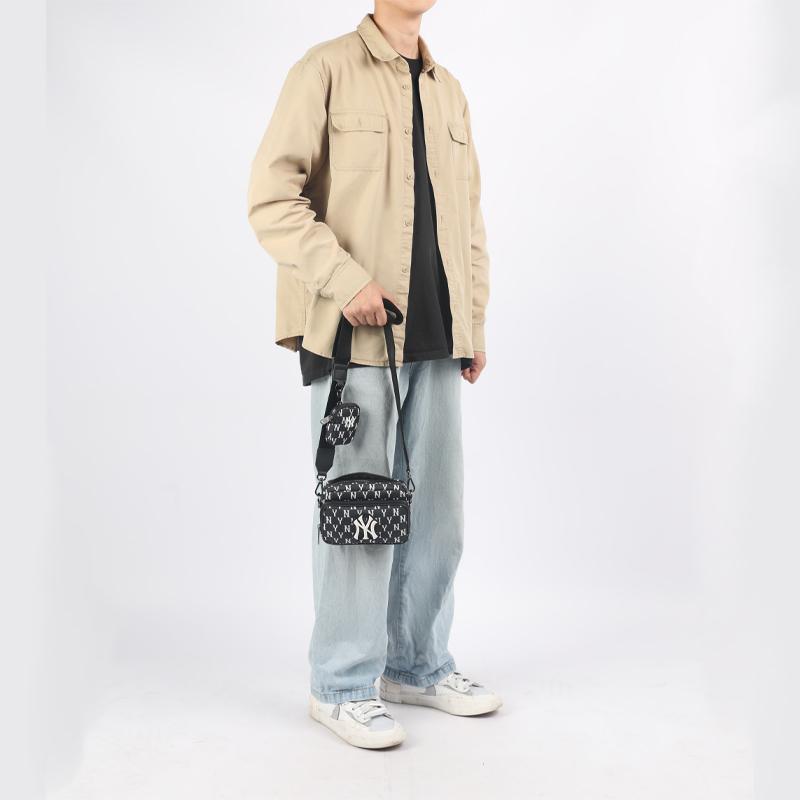 New MLB Monogram Collection Polyester Combo Bag Camera Bag Shoulder Bag Crossbody Bag Mini Unisex Black 3ACRS012N-50BKS