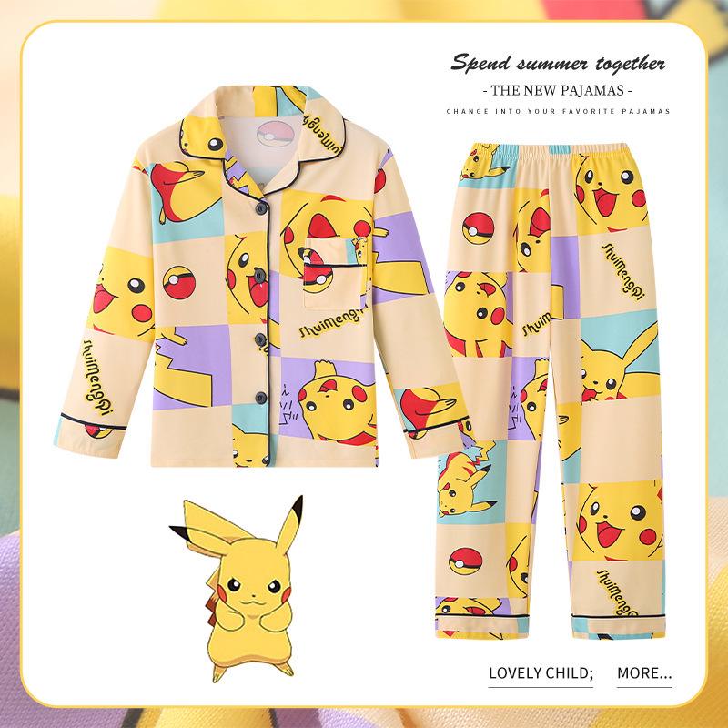 Children's Spring/Autumn Cartoon Print Pajamas, Long-Sleeve Cardigan Style for Boys and Girls