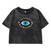 Blue Eyesprinting Women Washed Short Clothes Casual Fashion Tshirts Street Distress Midriff-Baring Tee Tops T Shirts