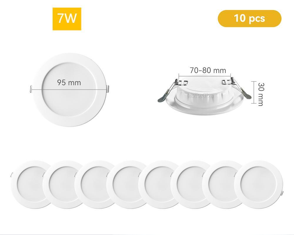 10pcs/Lot LED Downlight Ceiling Light Recessed Down Lights Round Panel 220V 5W 7W 9W 12W 20W Indoor Warm Cold White Spotlight