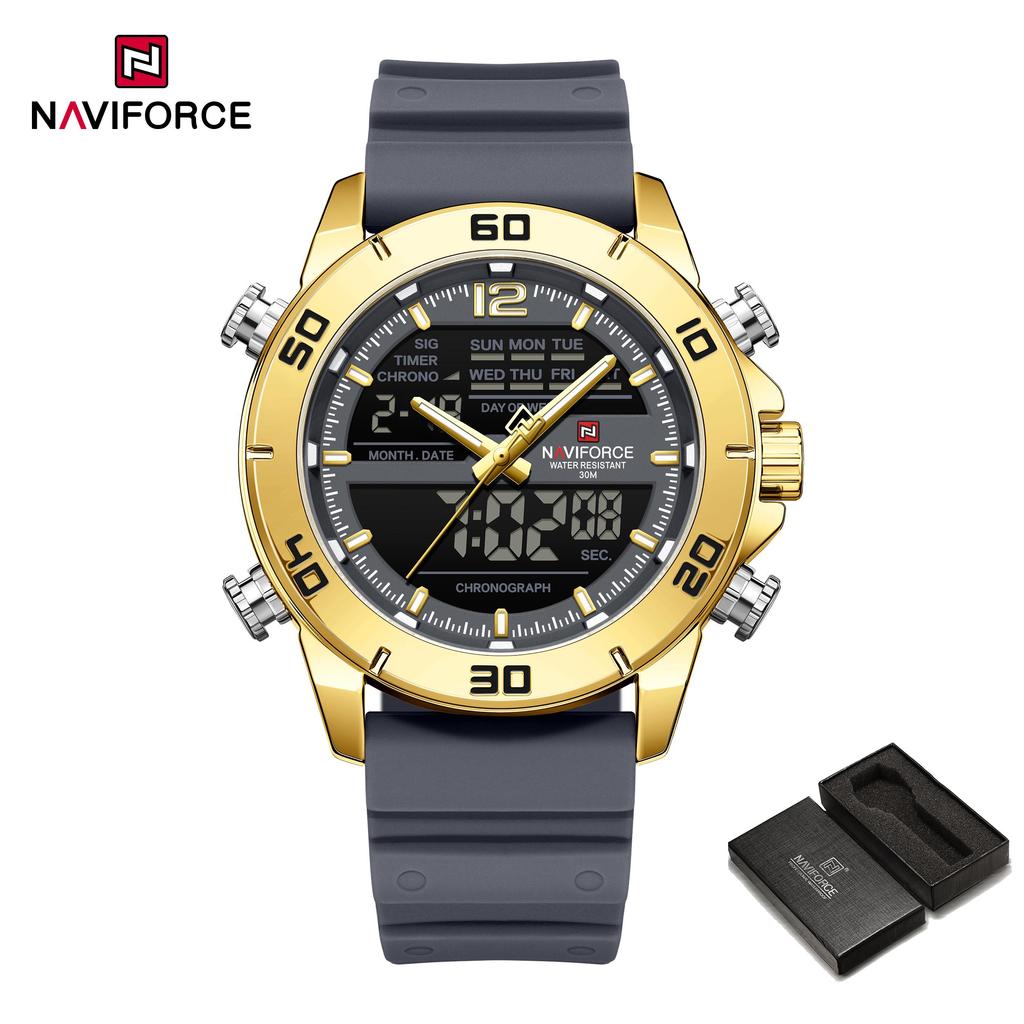 Naviforce Men's Digital Watch Quartz Movement Chronograph Luminous Pointer Silicone Strap Waterproof Men's Multifunctional Outdoor Watch NF9253T