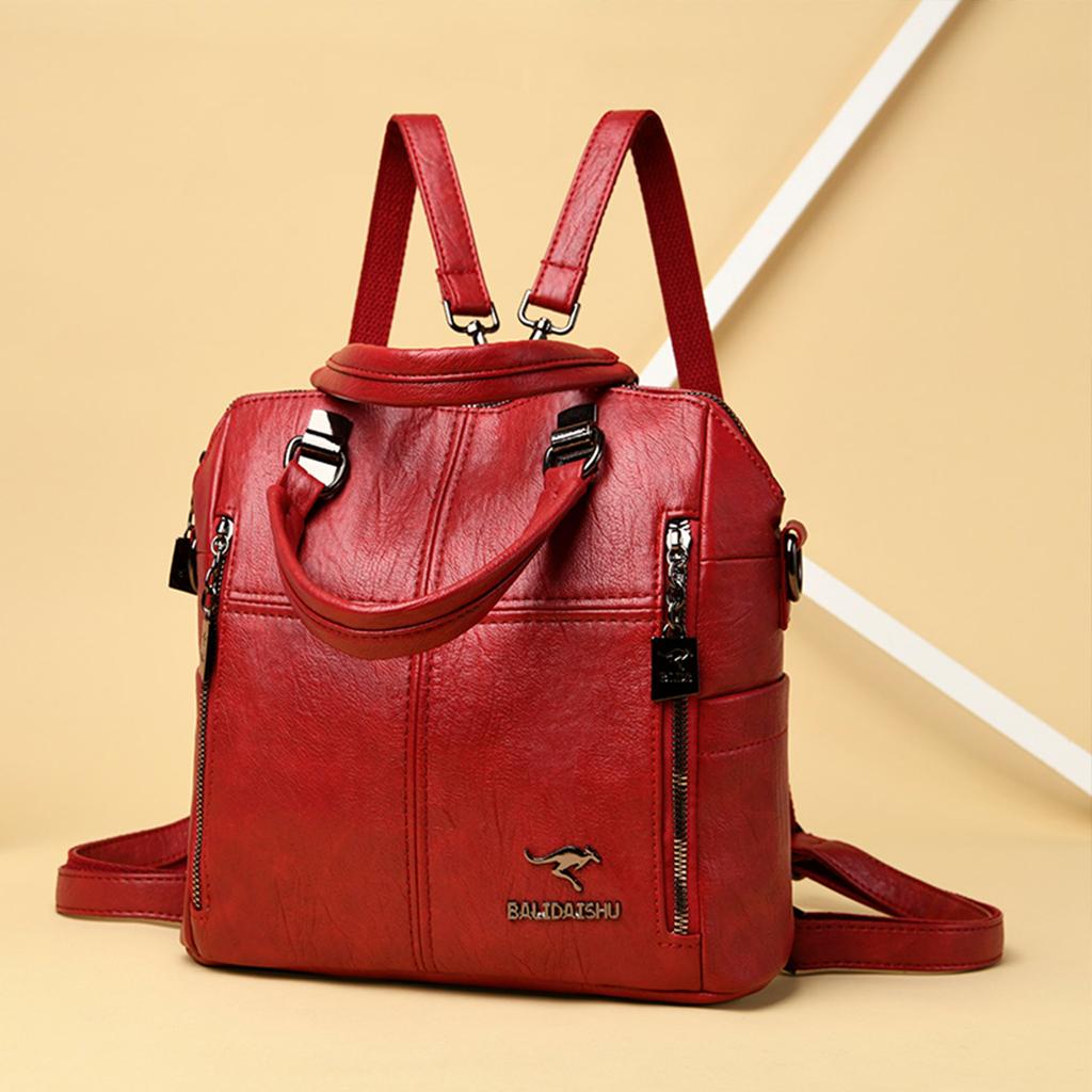 Vintage Pu Backpack For Women Spacious Convertible Shoulder Bag With Metal Logo Detachable Straps For Daily Use Crossbody Bag