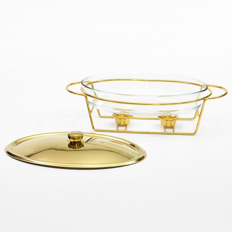 3L Large Capacity Egg-shaped Glass Buffet Stove Restaurant Hotel Food Heating Container Iron Art Alcohol Hot Pot Stove