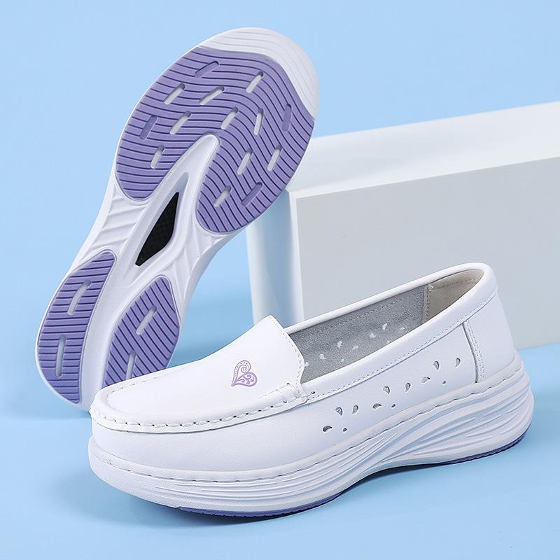 Air Cushion Nurse Shoes Women's Spring Summer Hollow Soft Sole Breathable Thick Sole Non-slip Leather Work Medical Shoes Spot