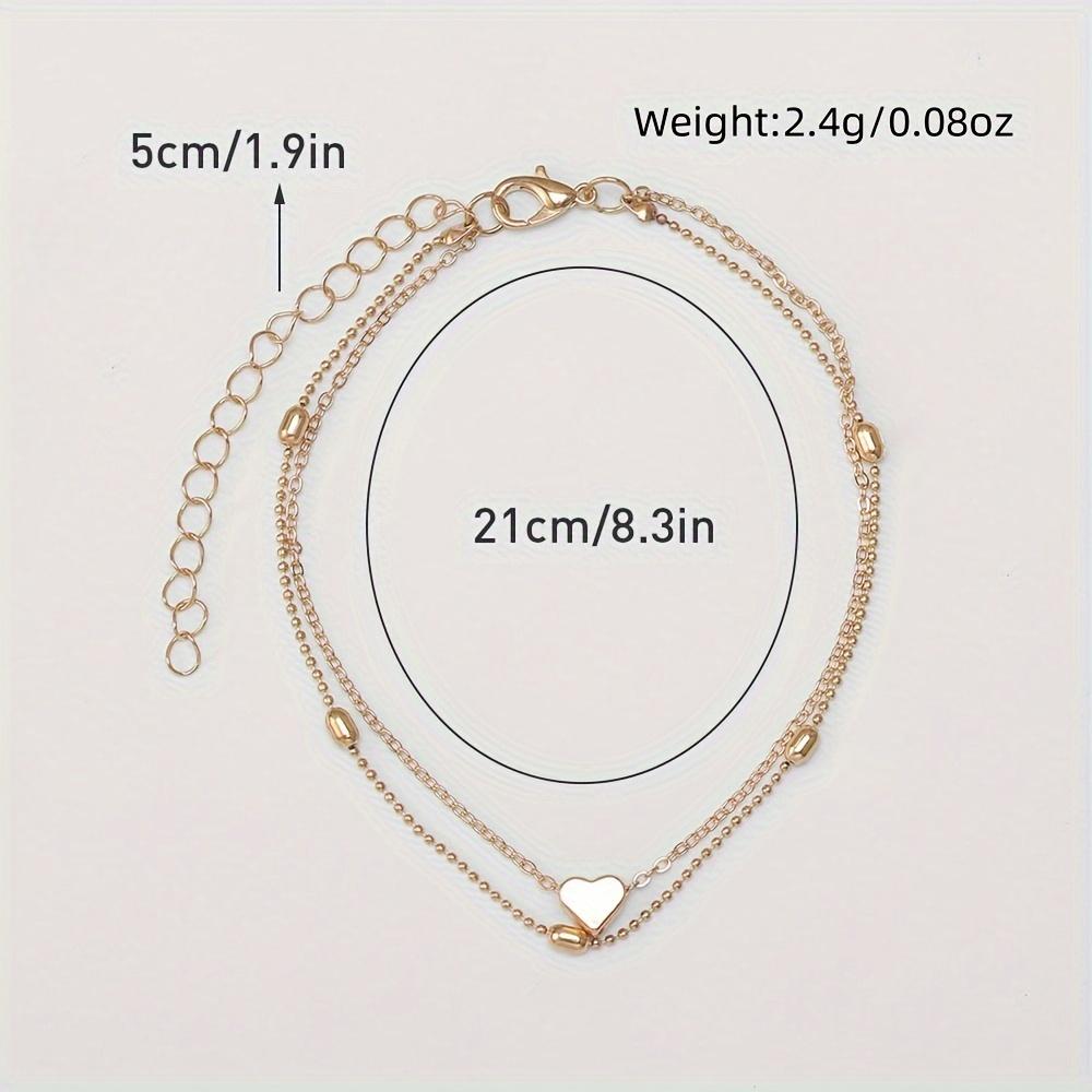 1pc, Elegant Double-Layer Heart Charm Anklet, Vintage Multi-tier Alloy Foot Jewelry, Beach Anklets For Women, Fashion Accessories