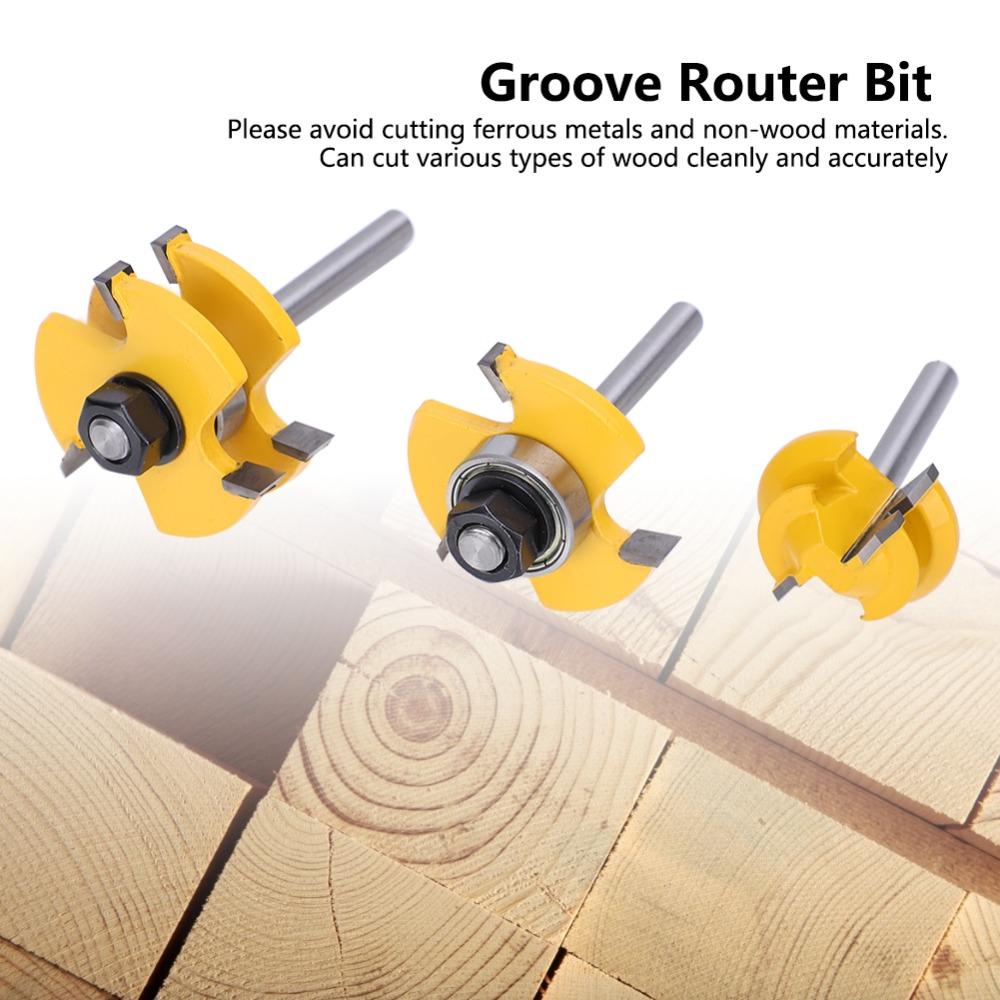 3pcs 45 Degree Angle Lock Miter Router Bit 3 Teeth T-Shape Tongue and Groove Set For Cabinets