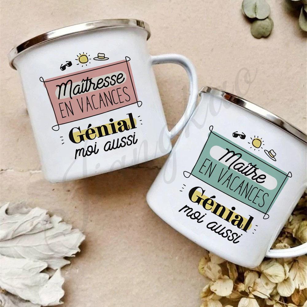 Mistresse Maitre On Vacation Print Enamel Coffee Mug Drinks Milk Cup Camping Mugs Graduate Teacher's Day Thanks Gift for Teacher