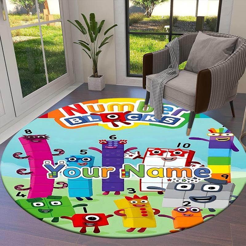 Blocks Clouds Custom Name Round Area Rug Carpet Rug For Living Room Bedroom Sofa Playroom Decor Nonslip Floor Mat