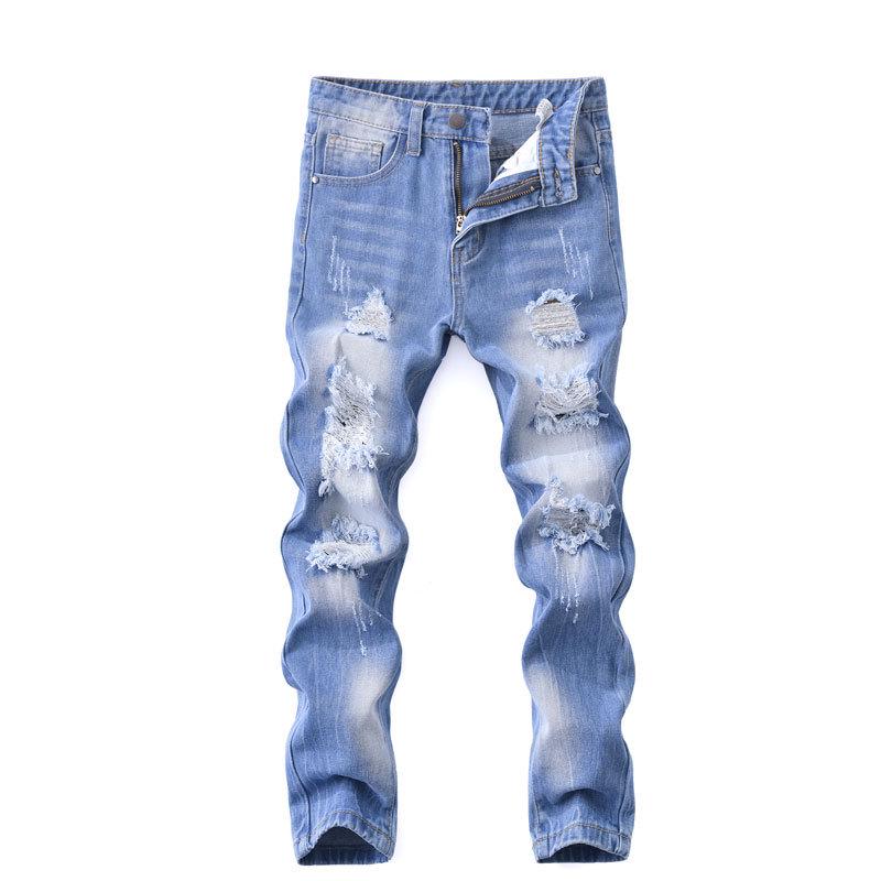 Trendy Korean Style Boys' Ripped Jeans - Casual Medium & Large Sizes for Spring & Autumn