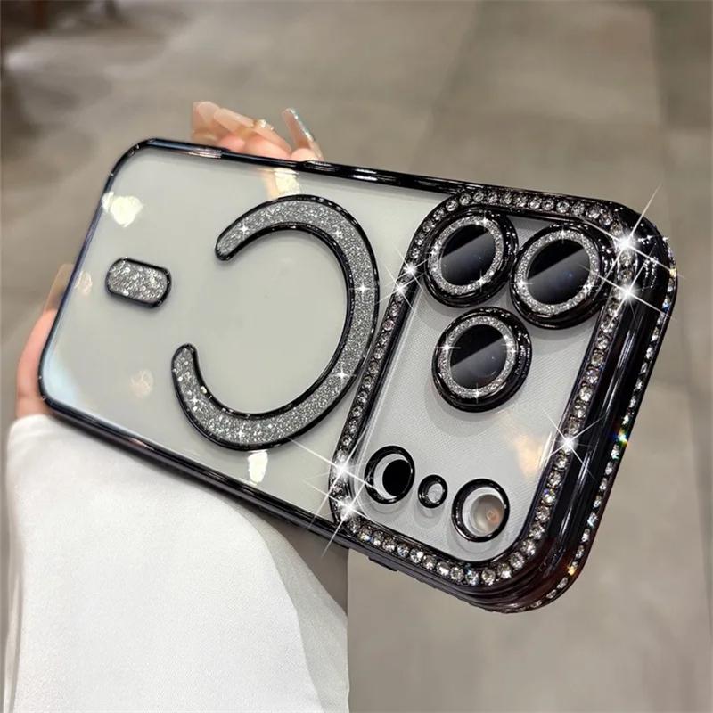 For iPhone 17 Pro Max 17 Air Luxury Girl's Case Bling Diamond Lens Film Magsafe Cover Case for iPhone 17 16 15 14 13 12 11 Pro Max