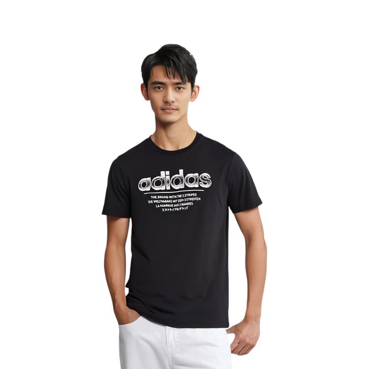 Adidas T Shirts Men's Black Crew Neck Moderate Straight Fit FM6242