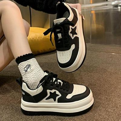 Fashion 2024 New Women Casual Shoes Lovers Leather Dad Platform Chunky Sneakers Flat Thick Sole Tennis Shoes White Basket Walking Shoes