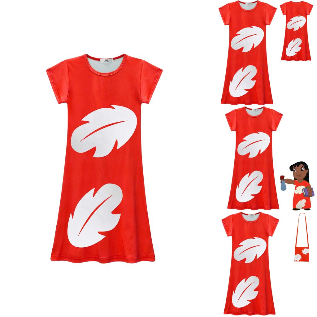 Vestito per Bambina Lilo e Stitch in Tessuto Poliestere con Stampa Astratta per Primavera Autunno Gioco
