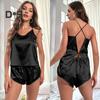2 Teile/satz Damen Weste Shorts Anzug V-Ausschnitt Ärmelloses Oberteil mit Spitze hinten Hohe Taille Kurze Hose Homewear Loungewear Outfit Sommer Nachtwäsche