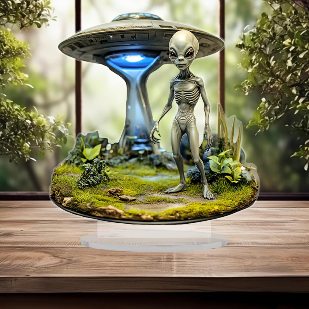 2D Ploché mimozemské UFO ve stylu Bernsteina Akrylová stolní ozdoba Boho Jemná práce Sci-Fi Dekorace Pro svátek Kancelářský prostor Místnost
