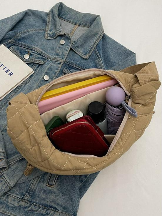 Nylon Diamond Lattice Women's Tote: 2025 Versatile, Large-Capacity, Casual Shoulder & Crossbody Bag