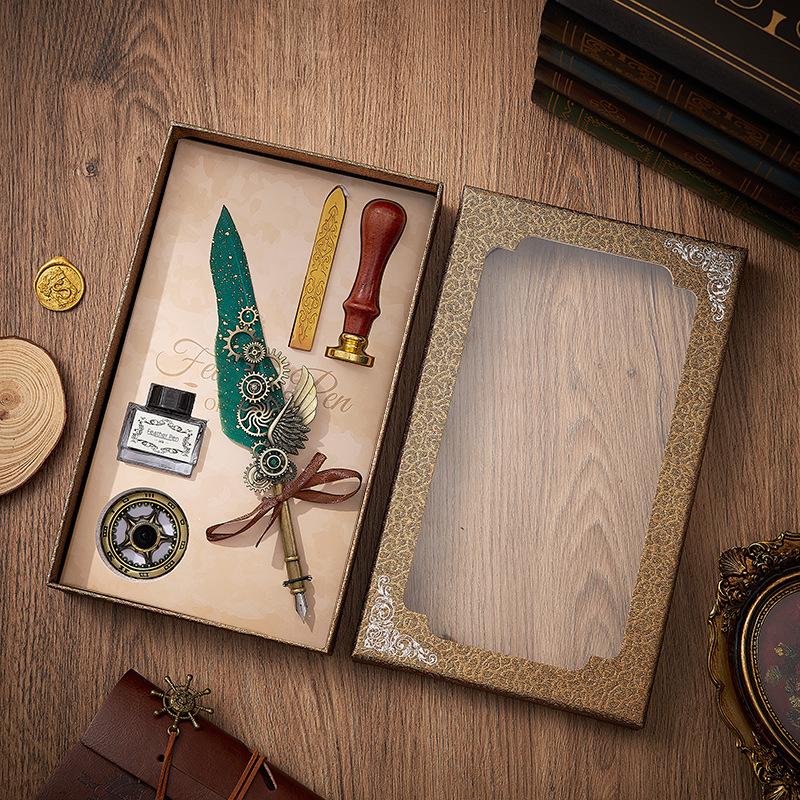 Set stilou Duker: Pană elegantă europeană retro pentru caligrafie cu ceară de sigiliu, perfectă pentru exersarea caligrafiei și prezentare în cutie cadou.