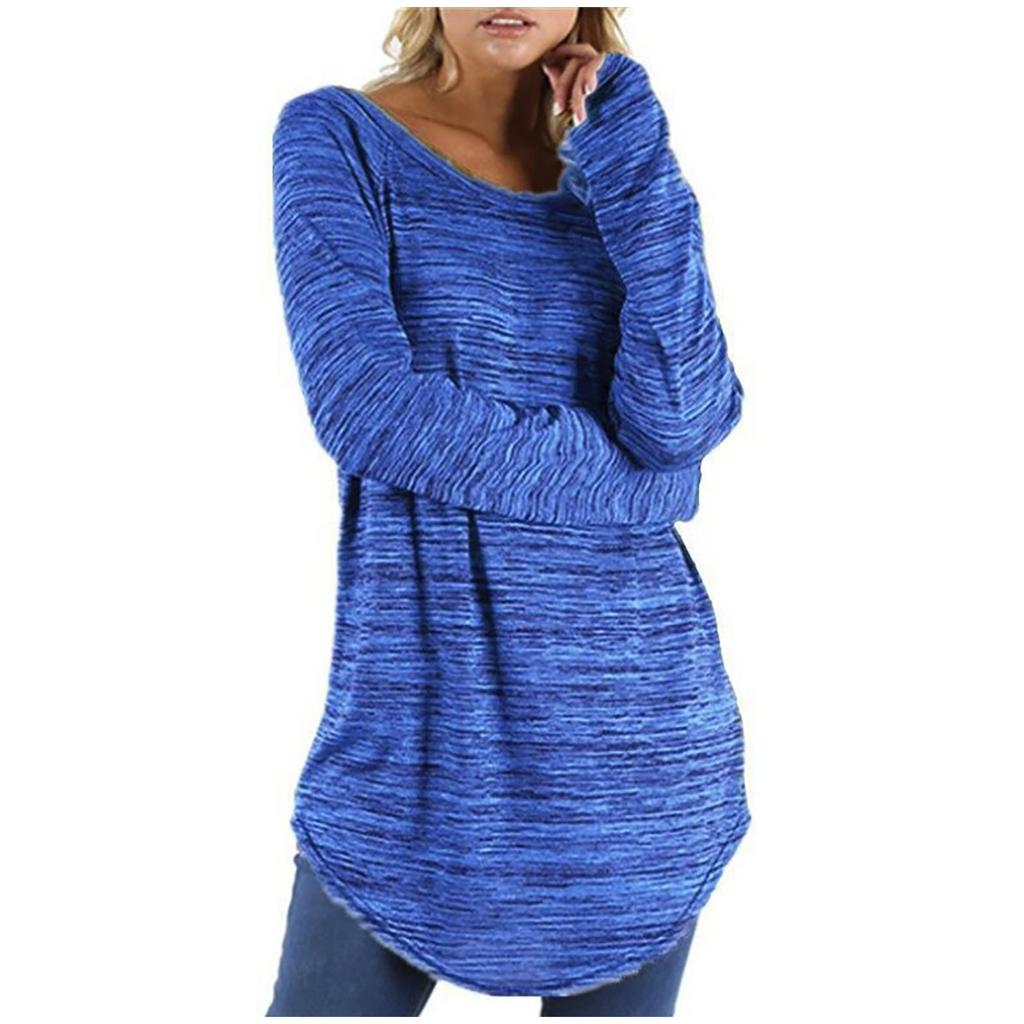 Women's Fashion Blouse Plus Size Solid Long Slim T-Shirt  Long Sleeve Top