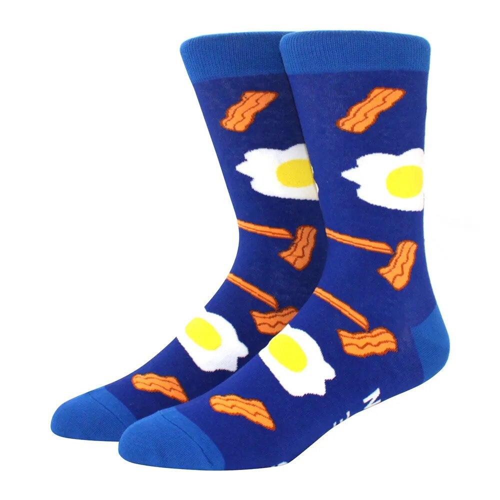 1 Pair Men's Fun Hip Hop Skateboard Beer Happy Art Print Mid Socks, EU38-46