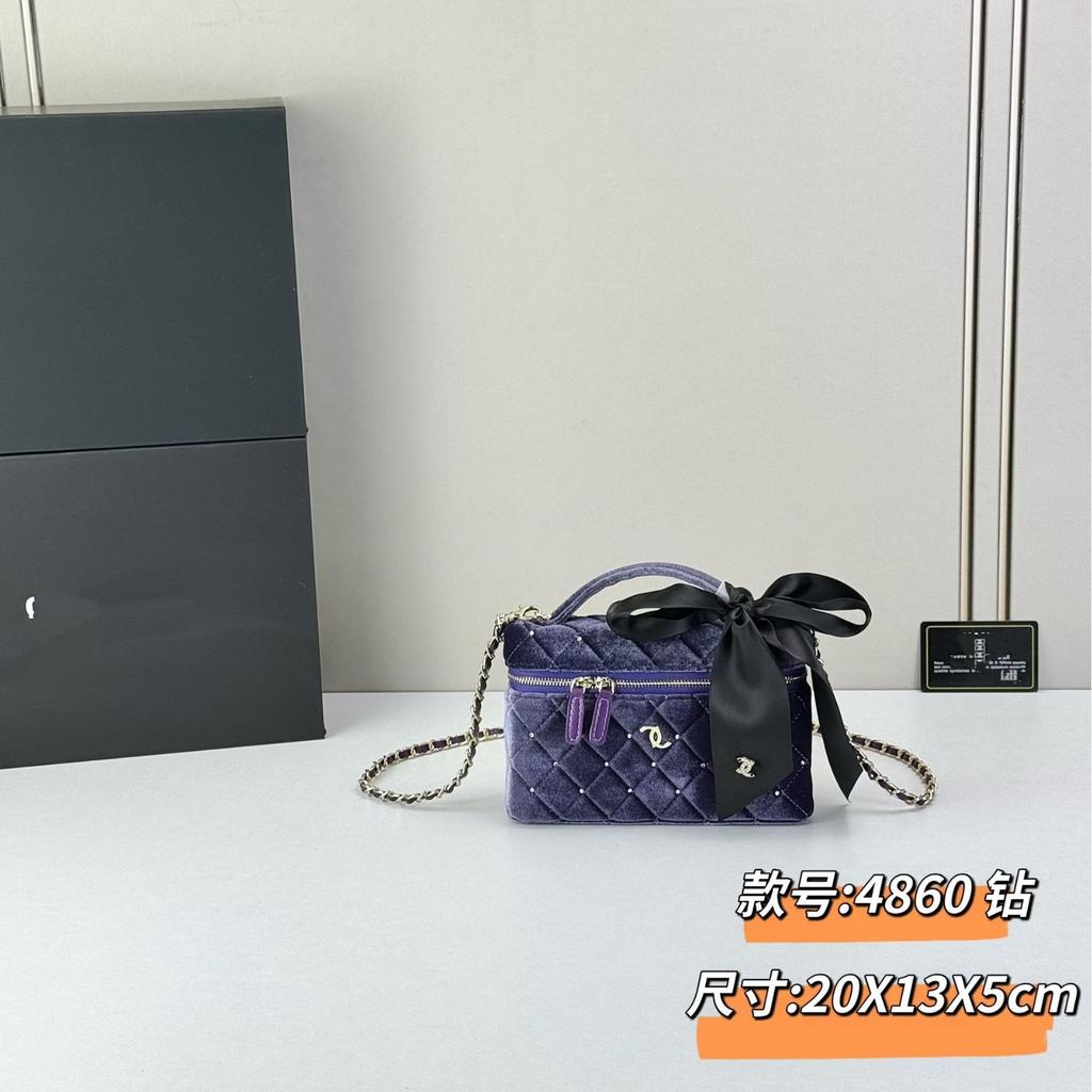 25C Nový LP Make-up Box Taška Sametová Rukojeť Hedvábný Řetízek Crossbody Půlměsíc