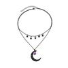 Dark Wind Hollow Moon Star Pendant Necklace, Personalized Geometric Metal Chain Clavicle Necklace