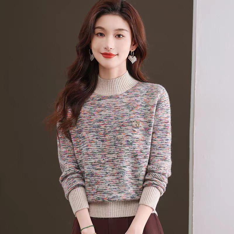 Cashmere Sweater Women Half Turtleneck Pullover Thickened Knitted Sweater and Loose Solid-colored Base Layer