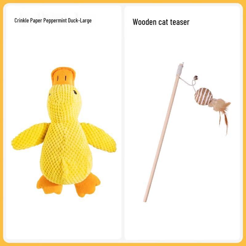 Qio Toys Plush & Wood Cat Teaser Wand Set