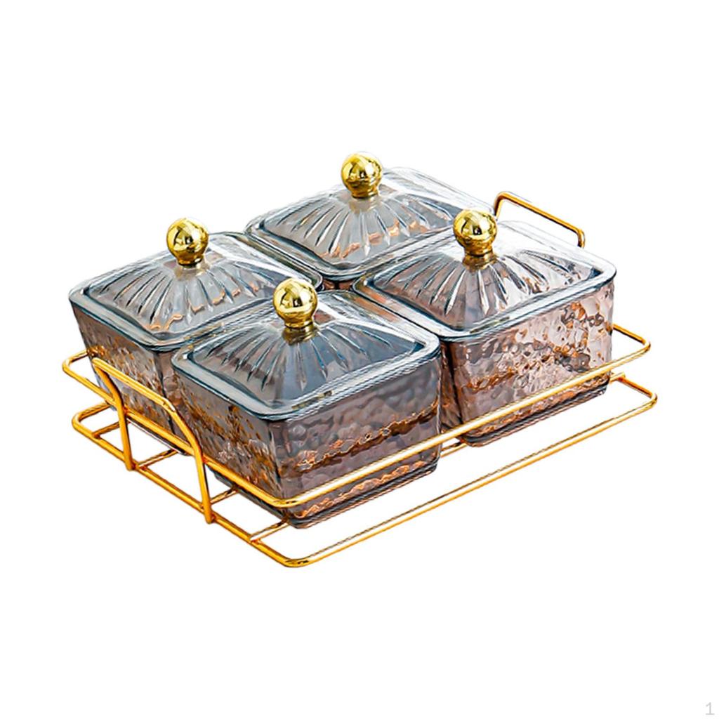 Compartmentalized Serving Tray with Removable Bowls and Lid for Snacks Fruits
